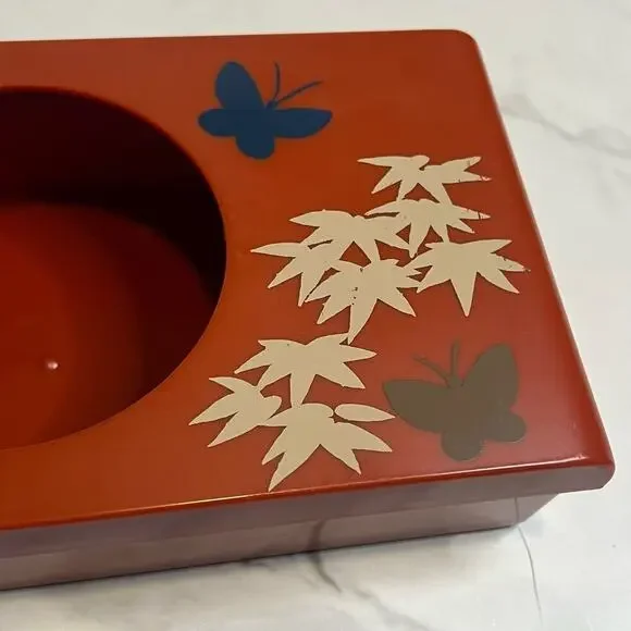 Vintage Retro Aquetta Ware Tissue Kleenex Holder Red Butterfly Floral Leaf MCM - Picture 4 of 13